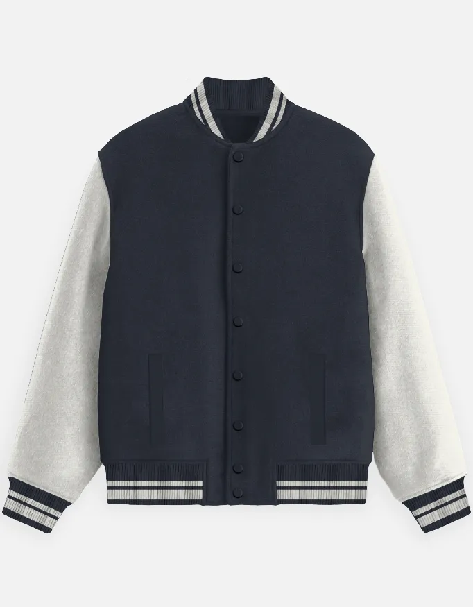 PLAIN UNISEX VARSITY JACKETS (XS, NAVY BLUE)