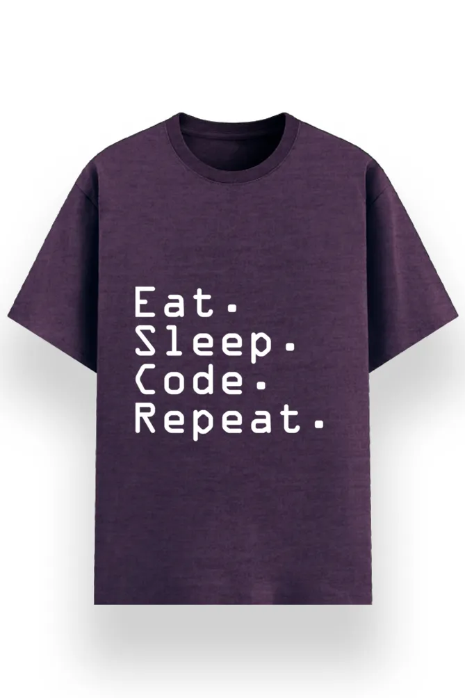 REGULAR PRINTED TSHIRT - EAT SLEEP CODE REPEAT