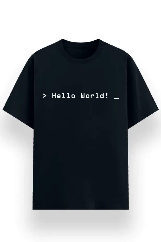 REGULAR PRINTED TSHIRT - HELLO WORLD (S, NAVY BLUE)