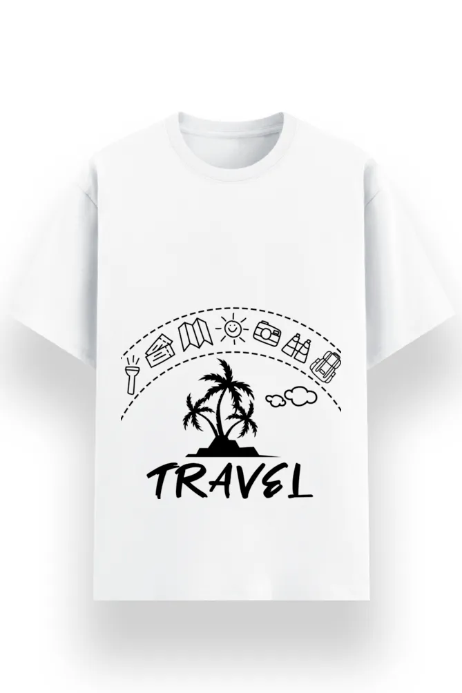 REGULAR PRINTED TSHIRT - TRAVEL ICONS