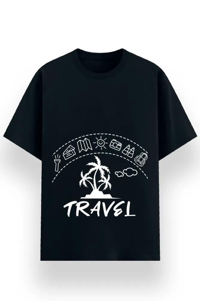 REGULAR PRINTED TSHIRT - TRAVEL ICONS