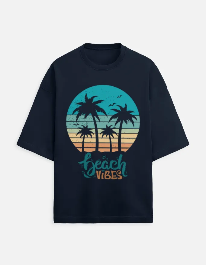 PRINTED TERRY OVERSIZED TSHIRTS (XS, NAVY BLUE)