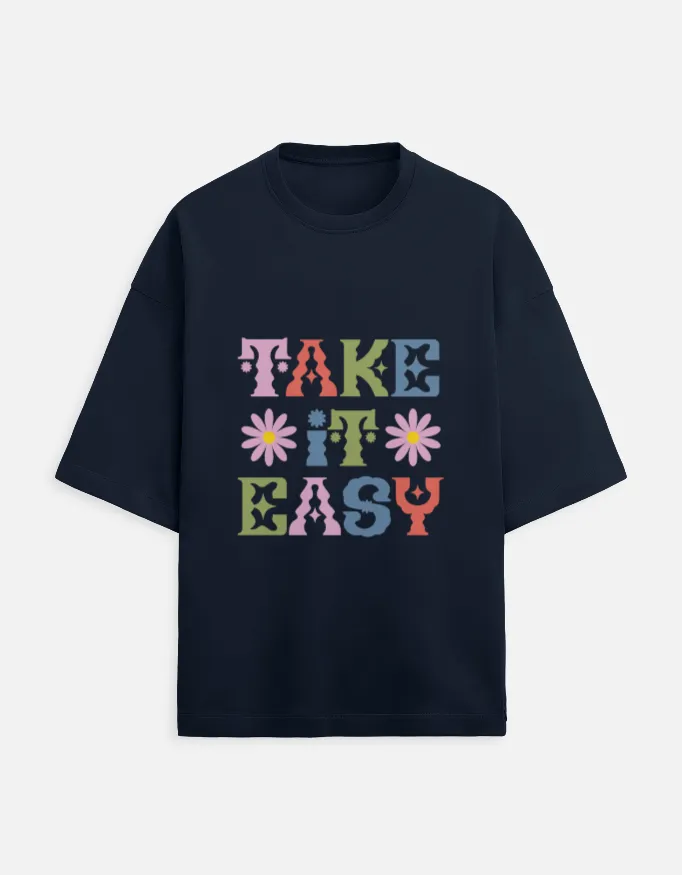 PRINTED TERRY OVERSIZED TSHIRTS (XS, NAVY BLUE)