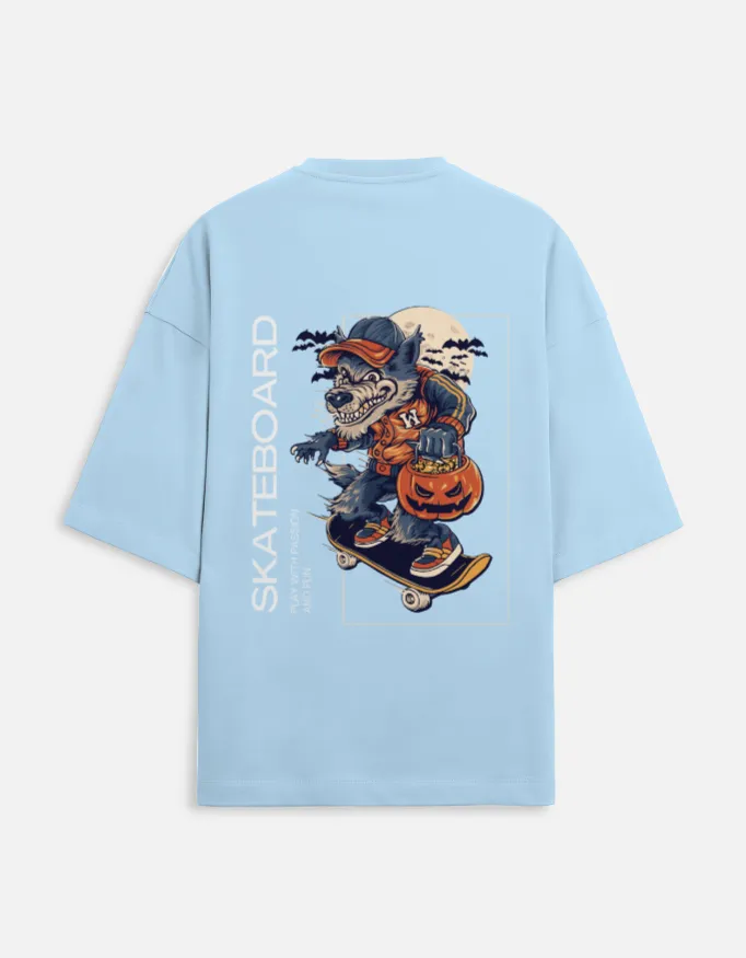 PRINTED TERRY OVERSIZED TSHIRTS (XS, BABY BLUE)